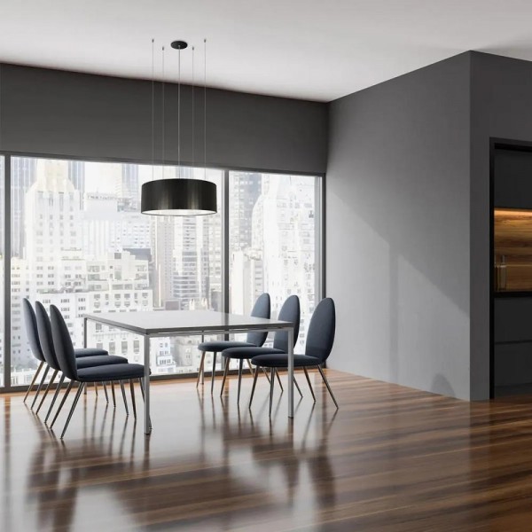 Lustre Pendente de Madeira Circular Fechado Preto -  40,50,60, 70, 80cm de Diâmetro