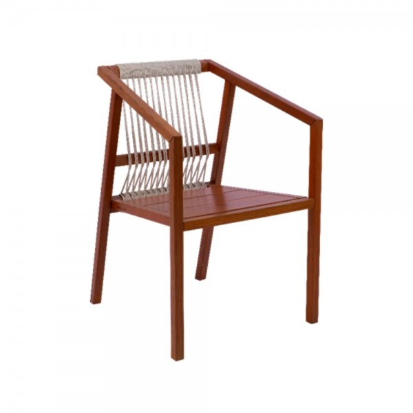 Poltrona Lanati com braços encosto em corda - madeira maciça Jatobá