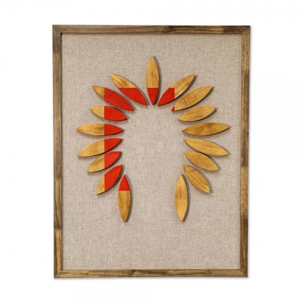 Quadro mosaico cocar 01 com fundo em linho claro