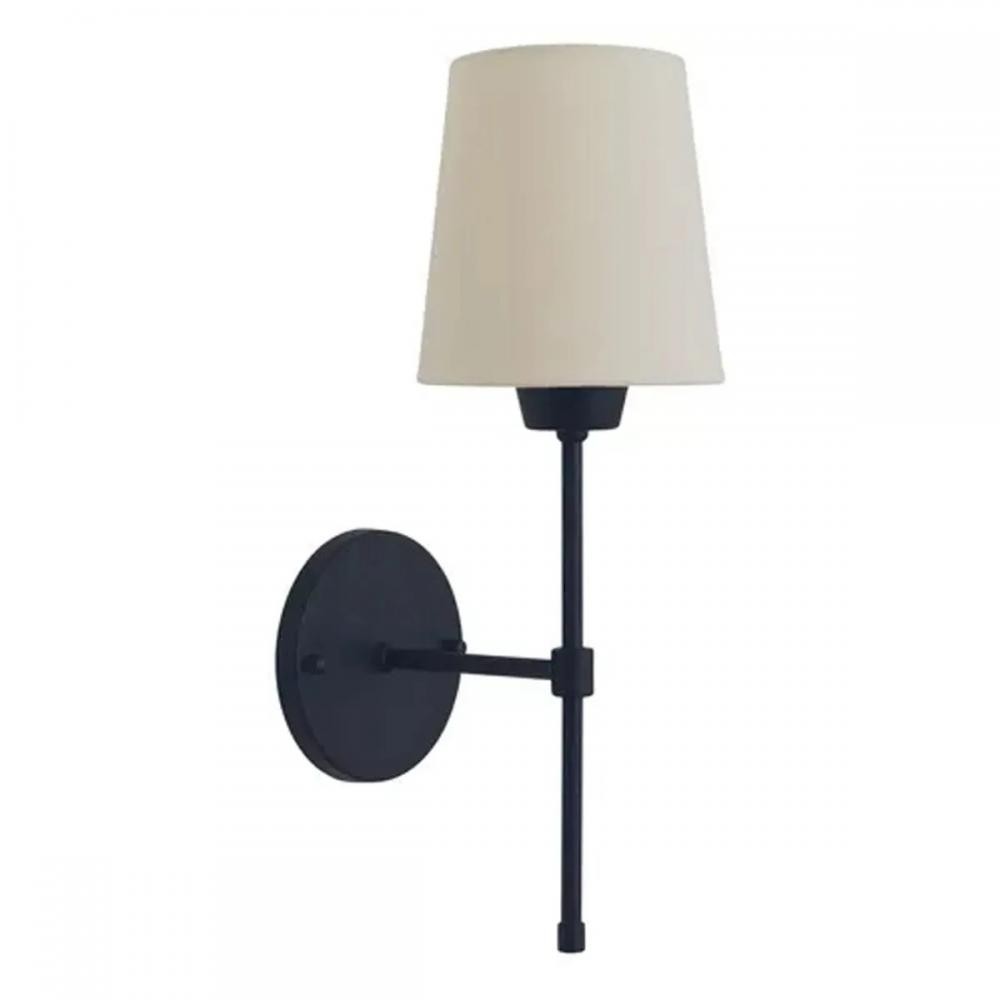 Arandela Tocheiro Preto C/ Cúpula Tecido Cru -