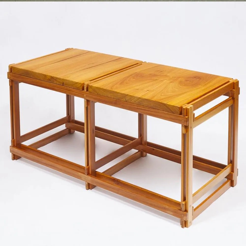 Banco Nó Duplo - 90 cm x 40 cm x 42 cm - madeira de demolição - Peroba do Campo