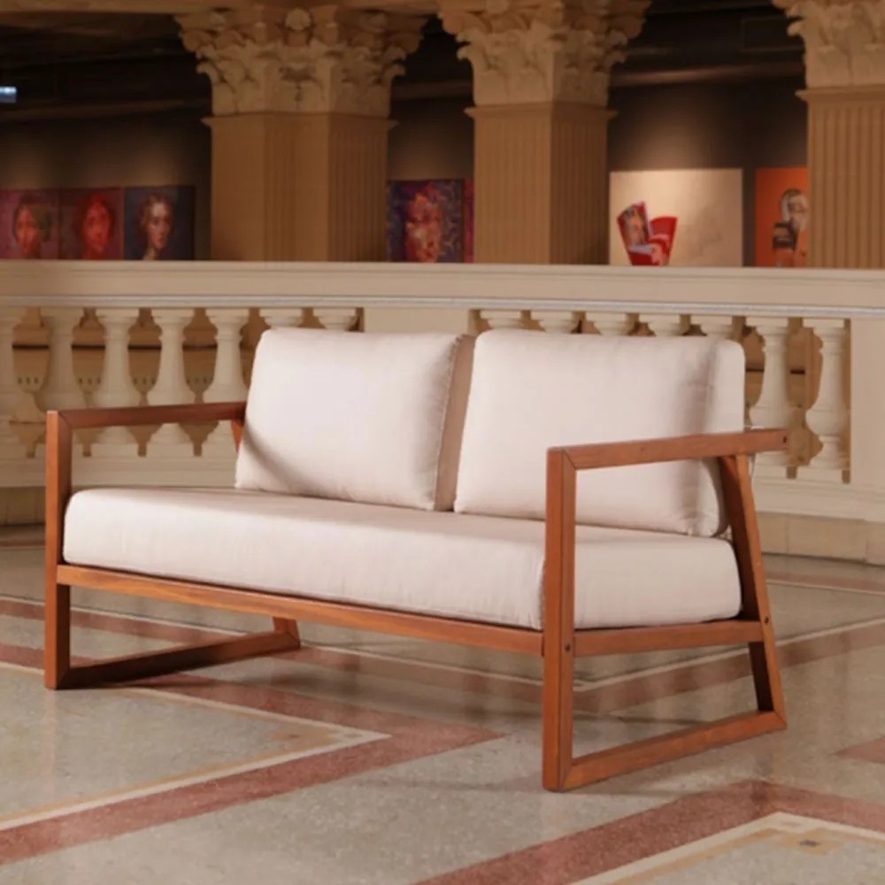 Sofa Lanati 2 lugares com encosto de corda madeira maciça Jatobá